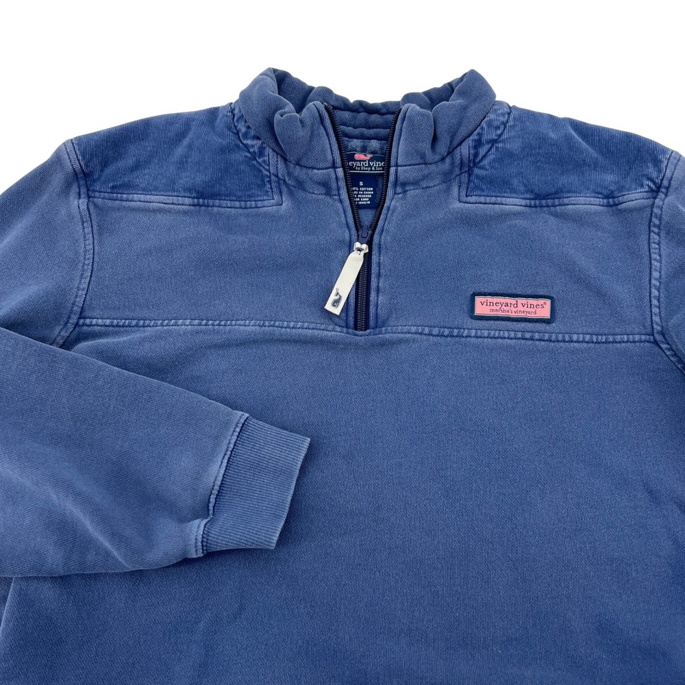 Vineyard Vines Mens Small Blue Quarter Zip Cotton Pullover Sweatshirt Logo Patch